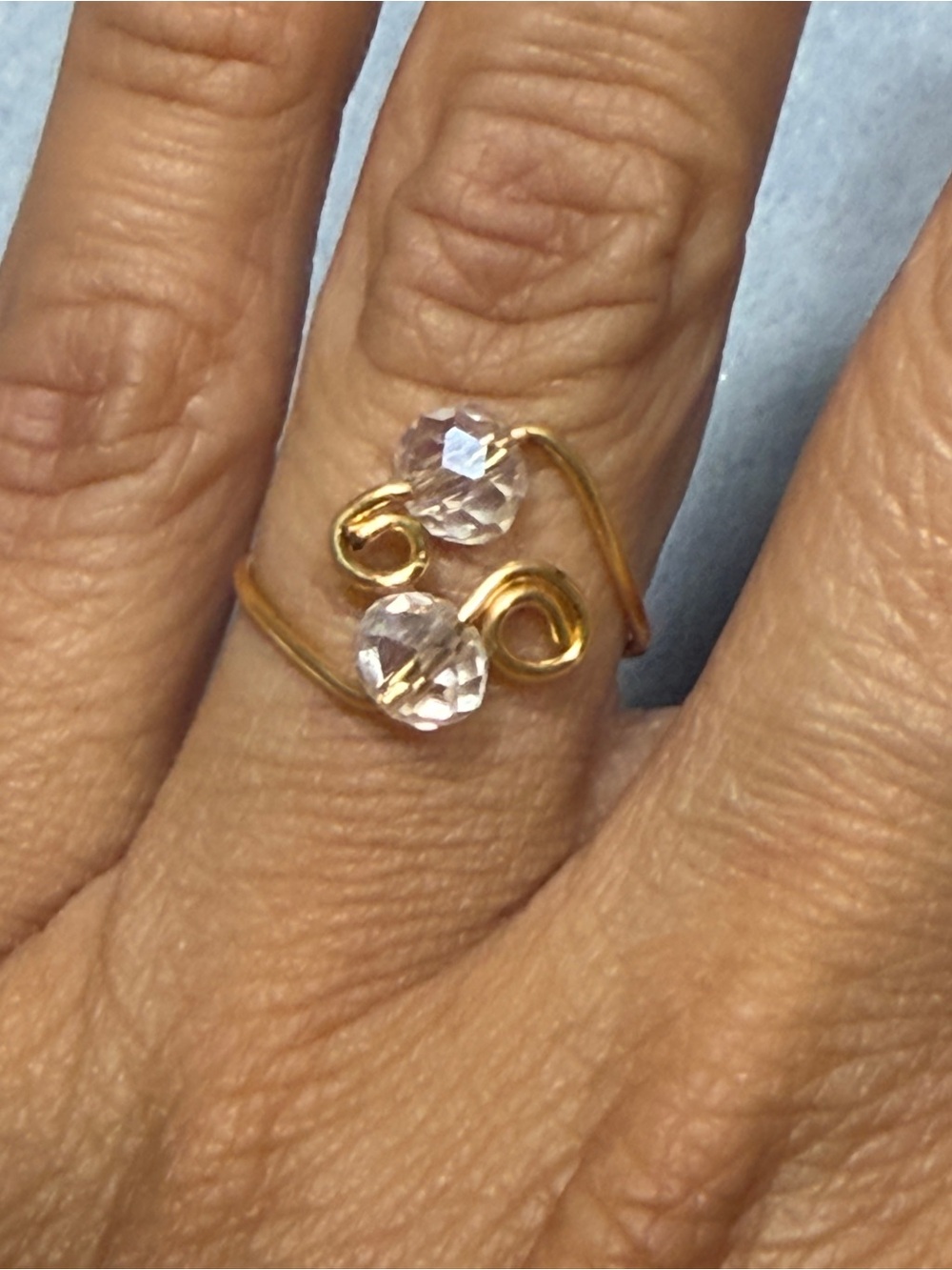 Gold Wire Wrap Ring with Clear Crystal Accents